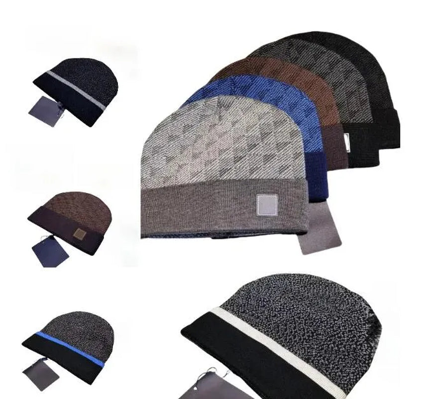 Plaid Beanie Designer Hats for Men Knitted Bonnets Winter Hat Fall Thermal Skull Cap Casual Travel Classical Beanies Black Grey Keep Warm Z018